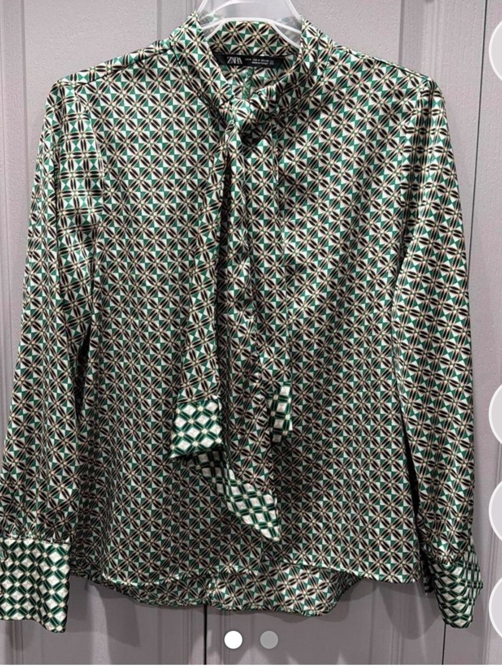 Zara Green Geometric Tie-Detail Blouse